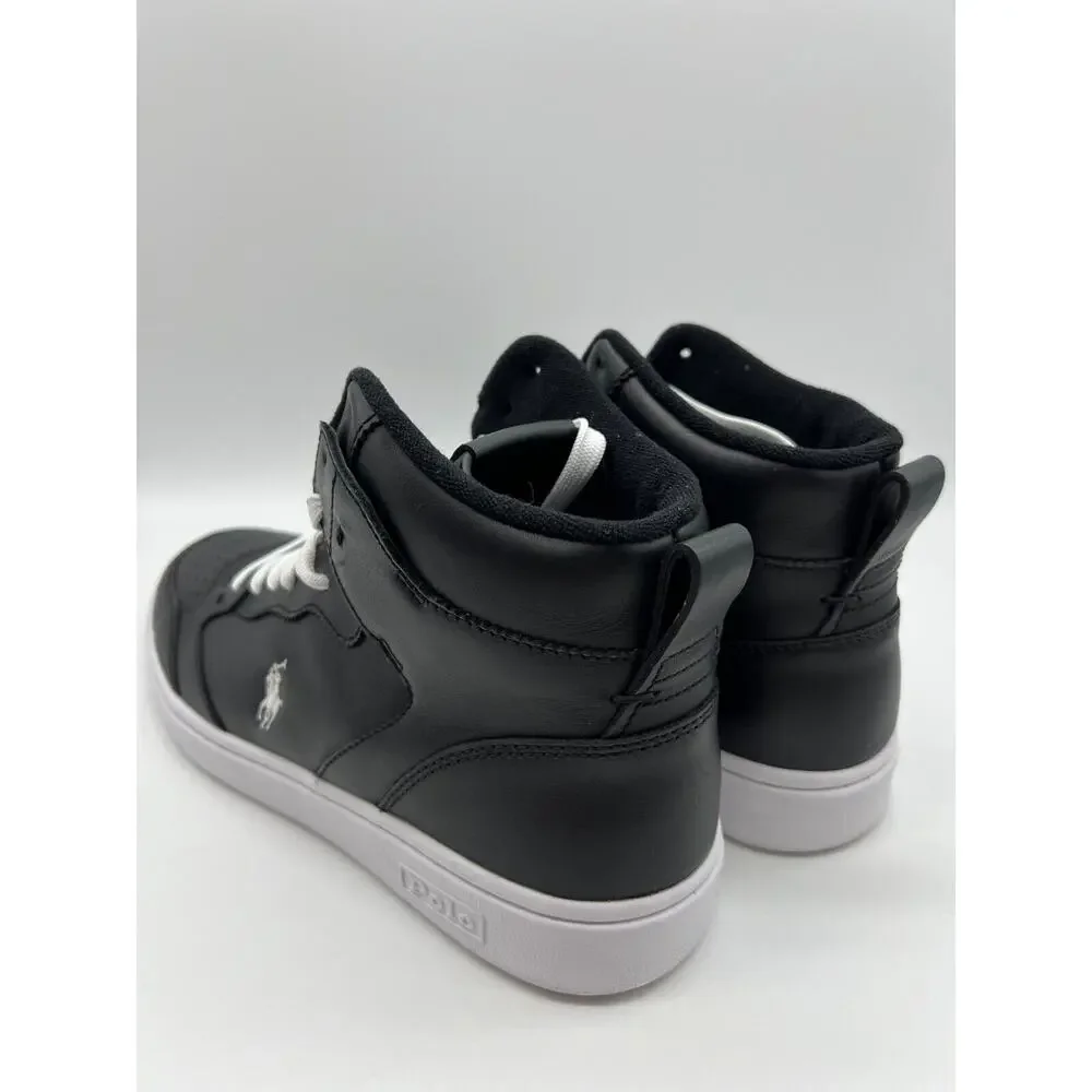 Polo Ralph Lauren Court Leather High Top Sneaker Black/White Size 9